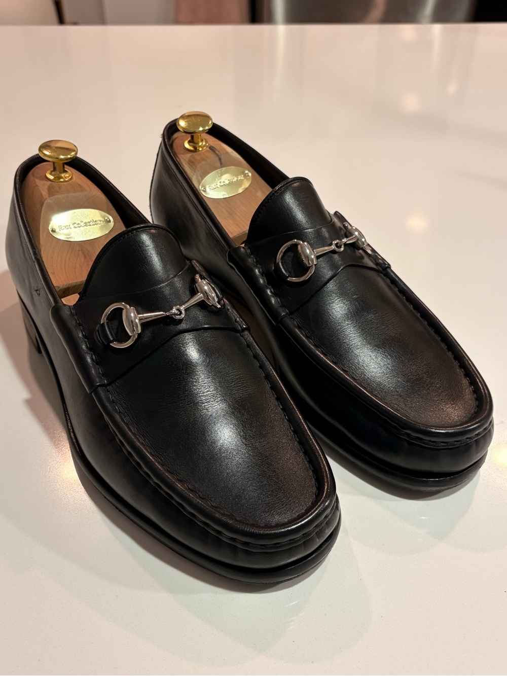Gucci Black Leather Horsebit Slip-On Loafers US 9